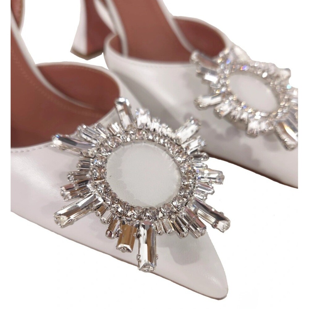 Amina Muaddi Begum Sling Pumps US 7.5 EU 37.5 Womens White Nappa Crystal $1150 - Picture 4 of 13